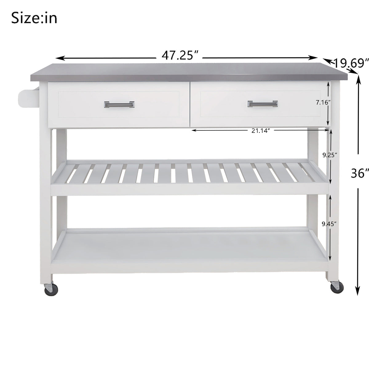 Stainless Steel Table Top White Kicthen Cart With Two Drawers W28218593-djyc