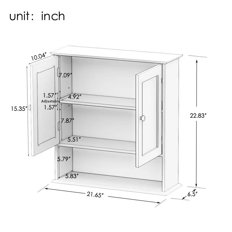 Bathroom Wall Cabinet with Doule Mirror Doors and Shelvs W28206527-djyc