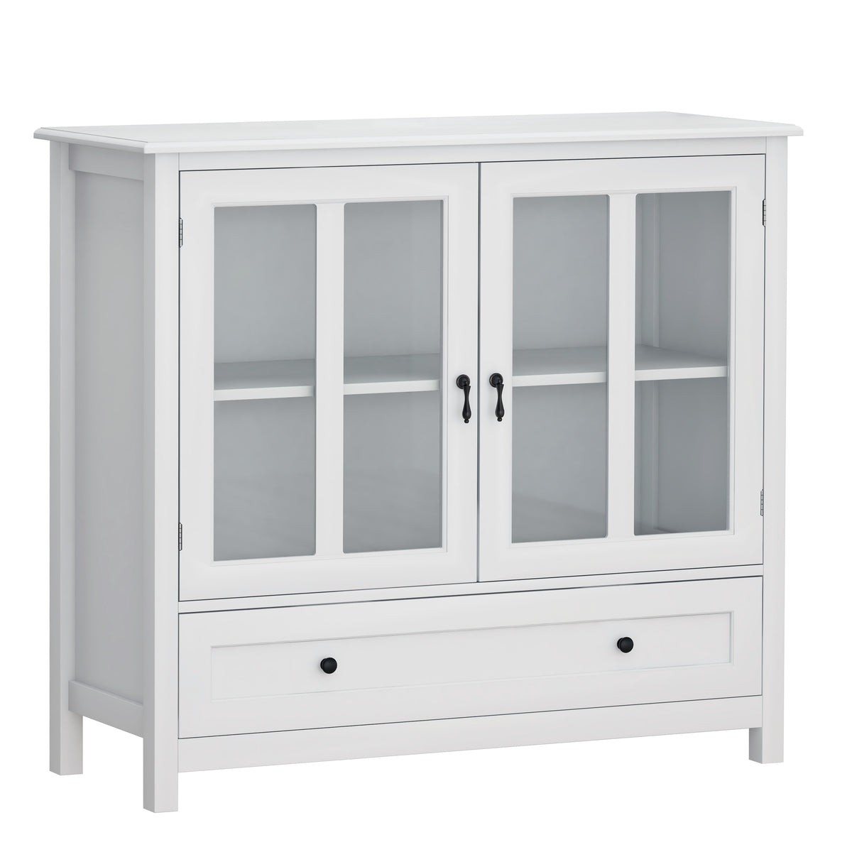 Buffet storage cabinet with double glass doors and unique bell handle W28227723-djyc