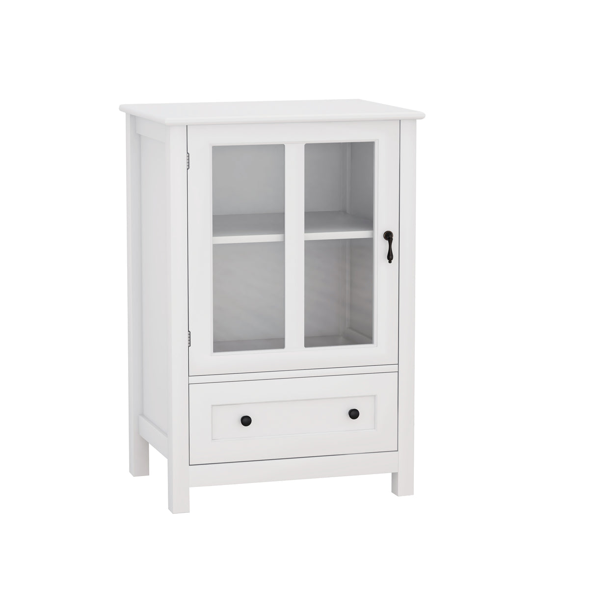 Buffet storage cabinet with single glass doors and unique bell handle W28227727-djyc