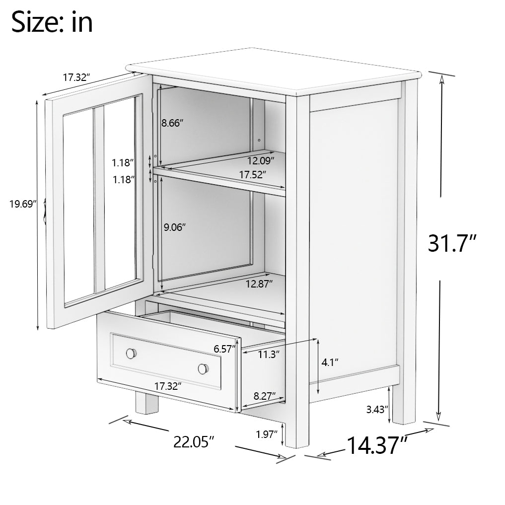 Buffet storage cabinet with single glass doors and unique bell handle W28227727-djyc