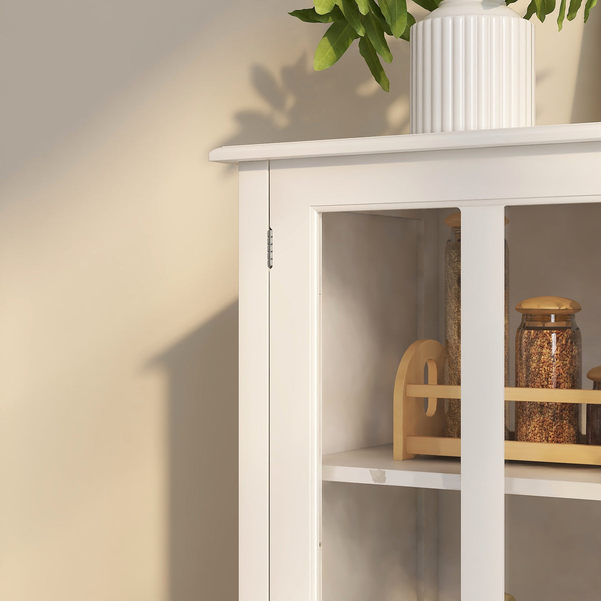 Buffet storage cabinet with double glass doors and unique bell handle W28227723-djyc