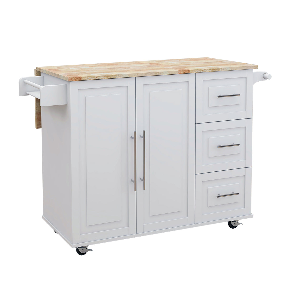 Kitchen Island with Spice Rack, Towel Rack and Extensible Solid Wood Table Top-White W282S00031-djyc