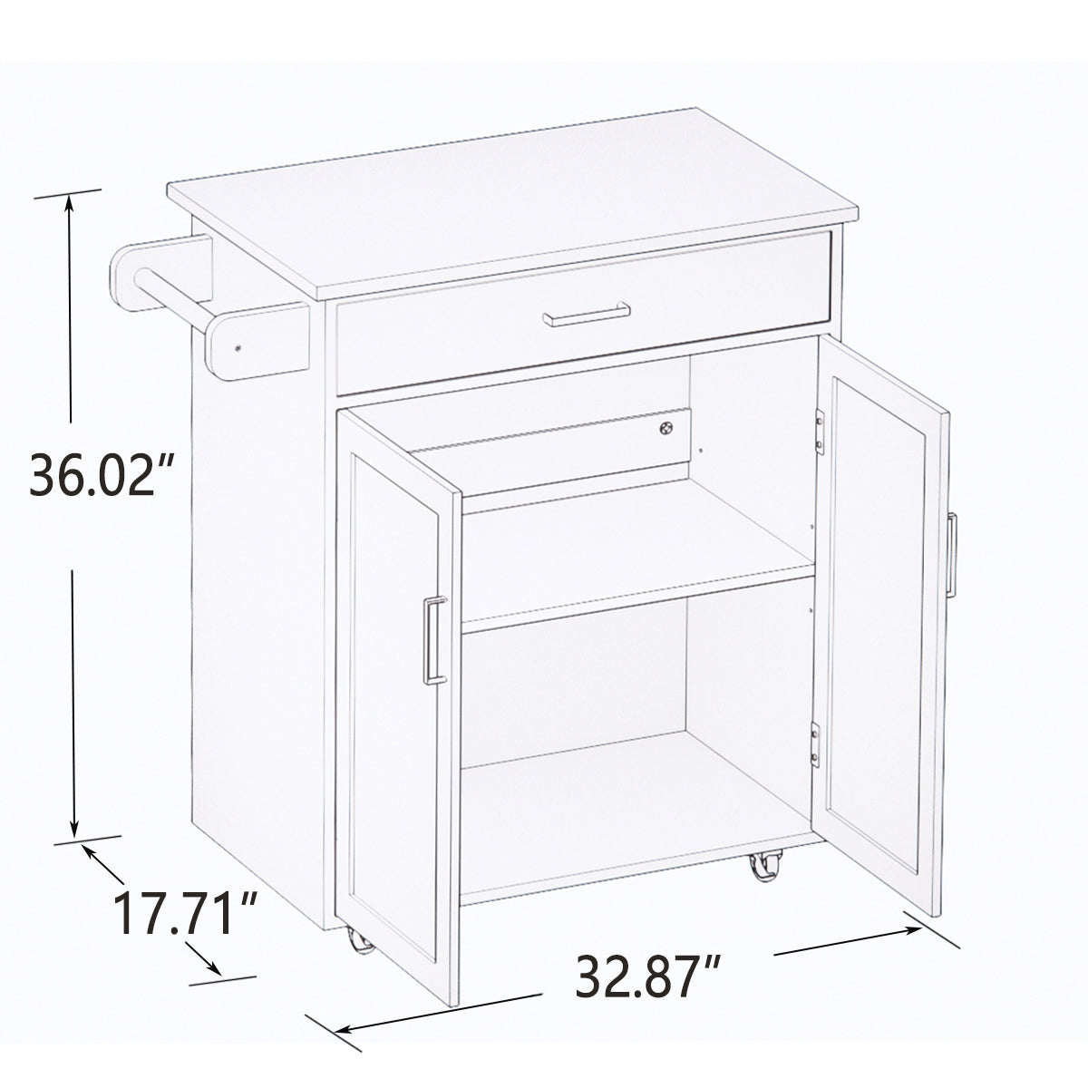 Kitchen island rolling trolley cart with Adjustable Shelves and towel rack rubber wood table top W28235386-djyc