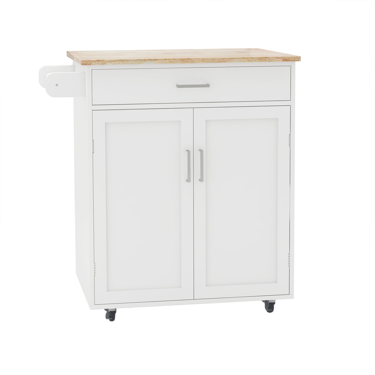 Kitchen island rolling trolley cart with Adjustable Shelves and towel rack rubber wood table top W28235386-djyc