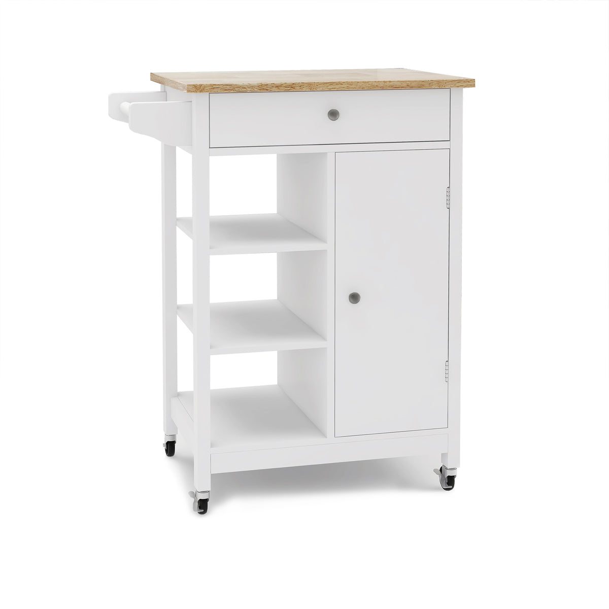 Kitchen island rolling trolley cart with Adjustable Shelves and towel rack rubber wood table top W28235382-djyc