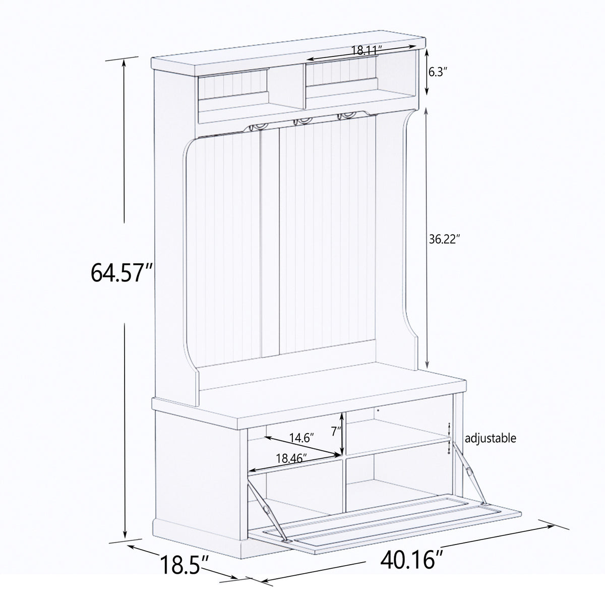 Entryway hall tree with coat rack 4 hooks and storage bench shoe cabinet white W282S00054-djyc