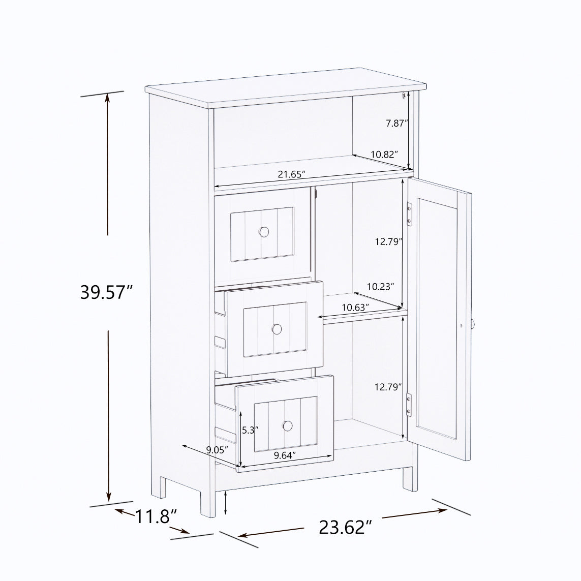 Bathroom standing storage cabinet with 3 drawers and 1 door-White W28235523-djyc