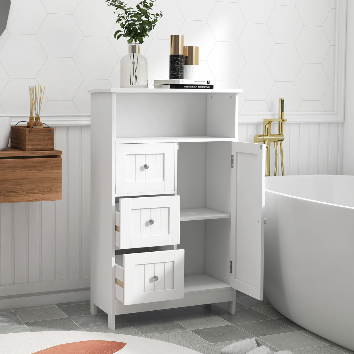 Bathroom standing storage cabinet with 3 drawers and 1 door-White W28235523-djyc