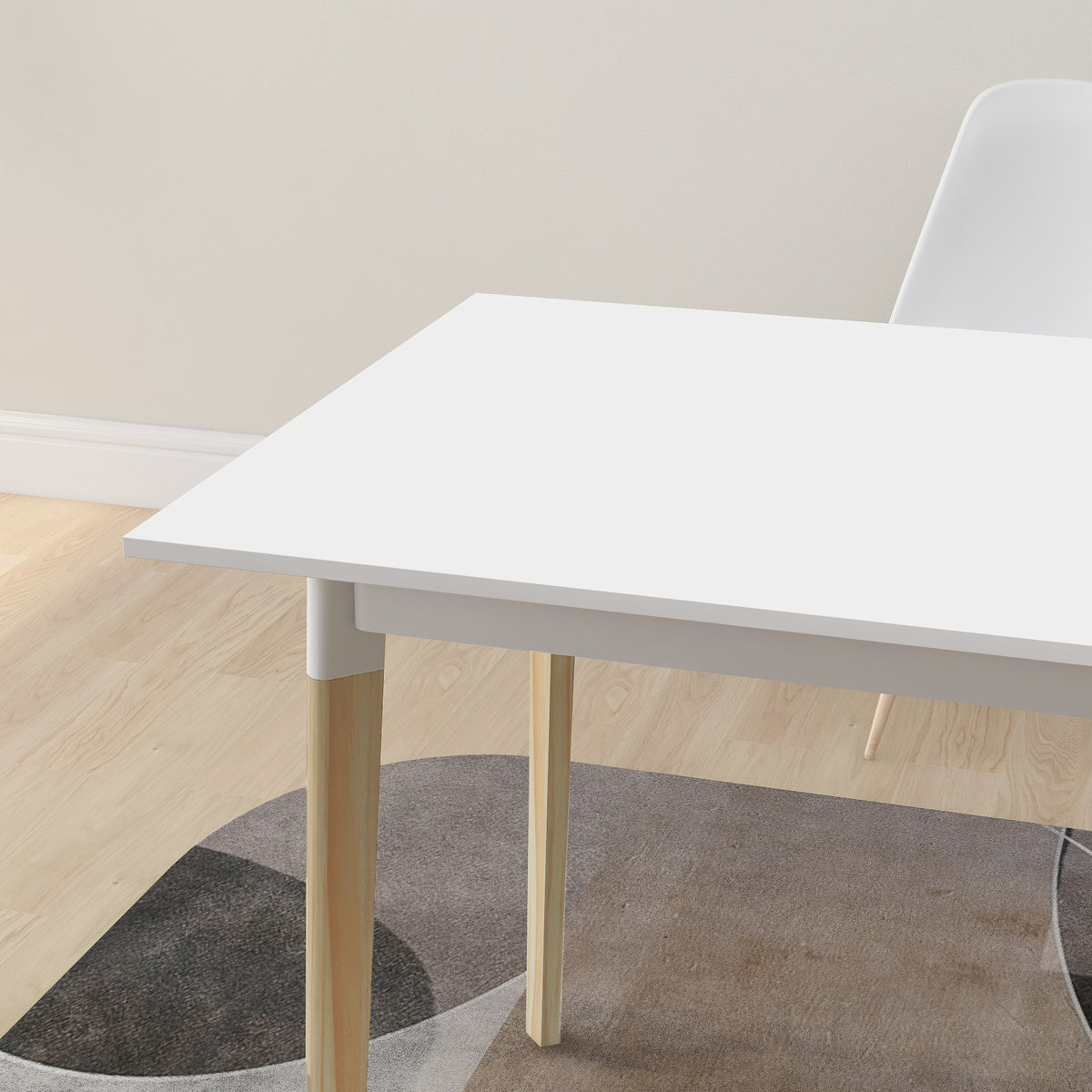 Modern Dining Table 47 Inch Kitchen Table Rectangular Top with Solid Wood Leg-White W112040061-djyc