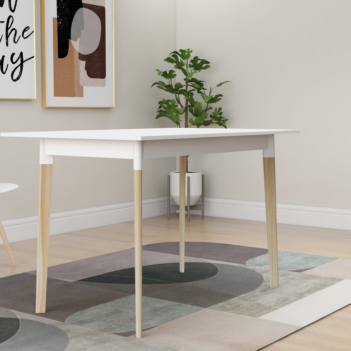 Modern Dining Table 47 Inch Kitchen Table Rectangular Top with Solid Wood Leg-White W112040061-djyc