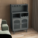 Living Room Grey color wine cabinet with removable rack and wine glass rack, one cabinet with glass doors W28238028-djyc