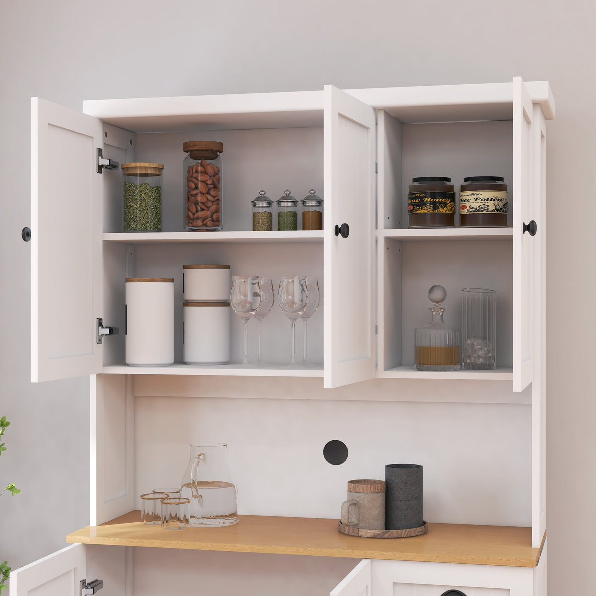 71" Kitchen Pantry Storage Cabinet with Microwave Oven Countertop, Freestanding Hutch Cabinet with Adjustable Shelves, 6 Doors and 1 Drawer-White W282132412-djyc