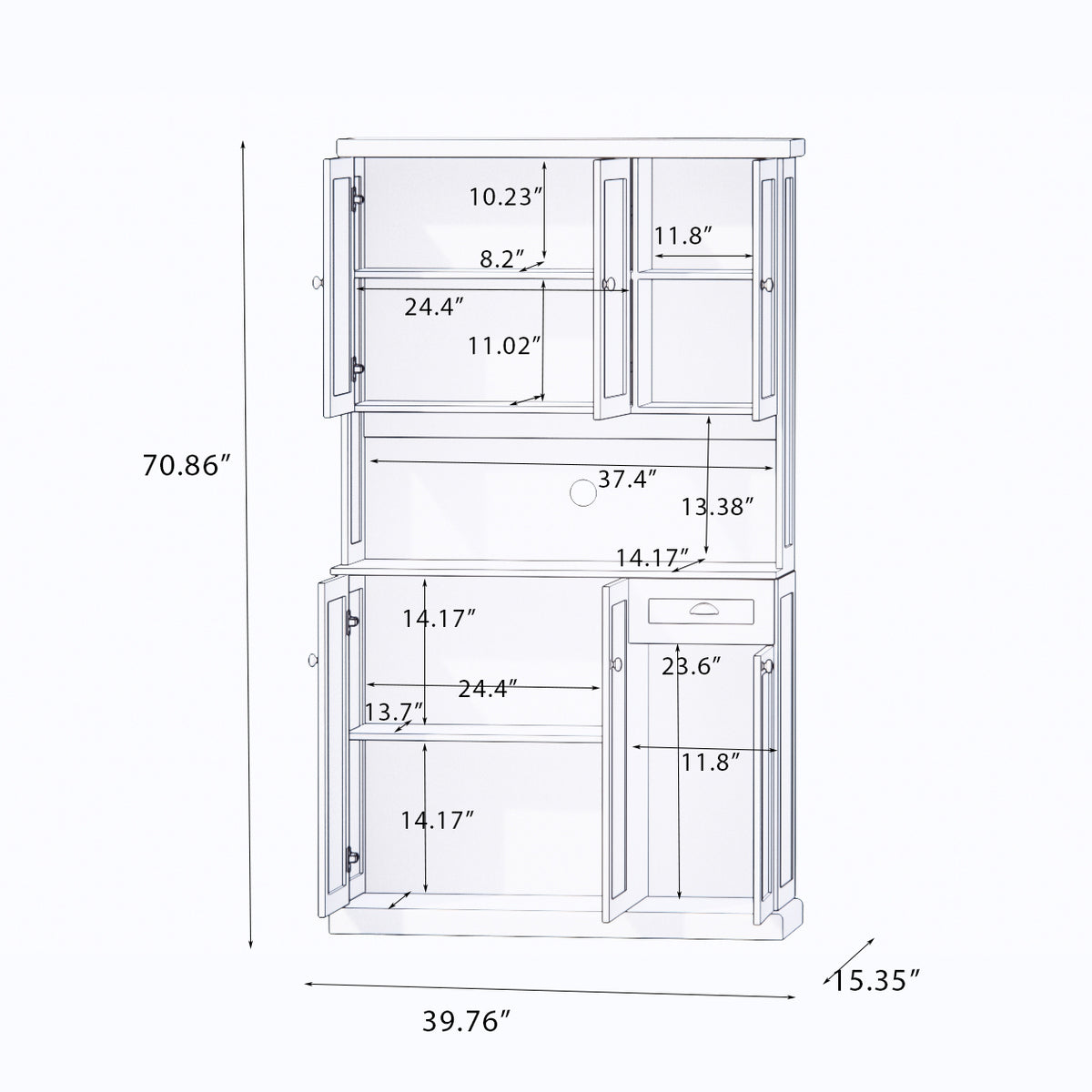 71" Kitchen Pantry Storage Cabinet with Microwave Oven Countertop, Freestanding Hutch Cabinet with Adjustable Shelves, 6 Doors and 1 Drawer-White W282132412-djyc