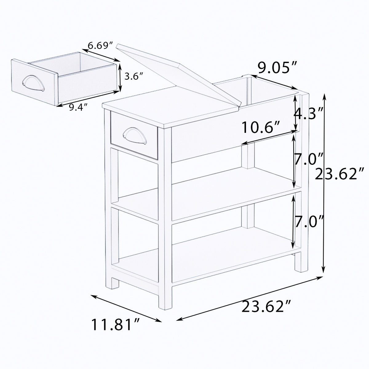 Narrow Sided Table with Drawers and Bottom Partition in Flip Over Design - Brown W28243314-djyc