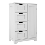 White freestanding floor storage cabinet with adjustable shelves, 4 drawers and 1 door W28222278-djyc