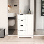 White freestanding floor storage cabinet with adjustable shelves, 4 drawers and 1 door W28222278-djyc