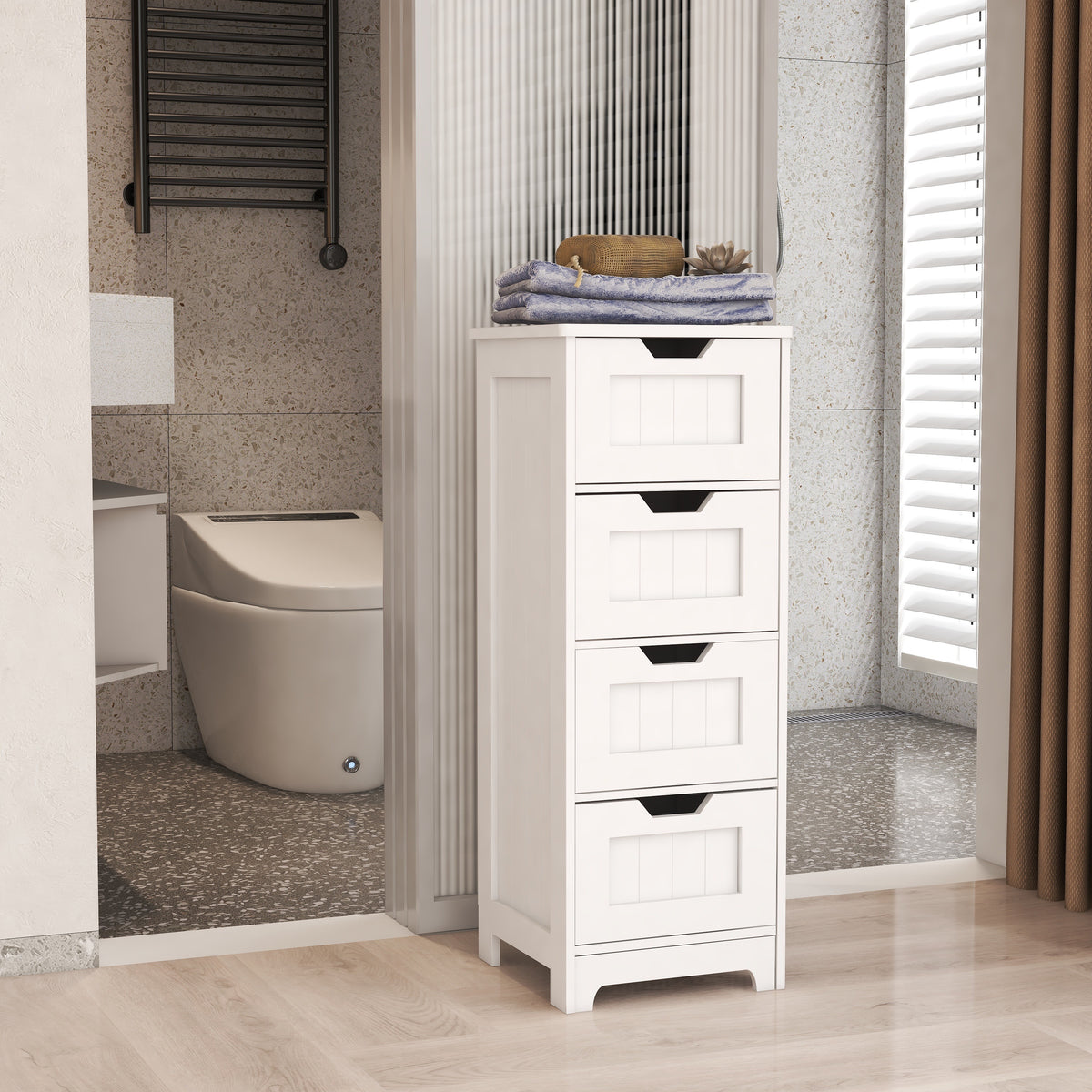 White freestanding storage cabinet with 4 drawers, suitable for bathroom, living room, kitchen W28225814-djyc