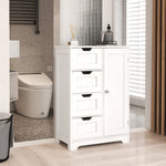 White freestanding floor storage cabinet with adjustable shelves, 4 drawers and 1 door W28222278-djyc