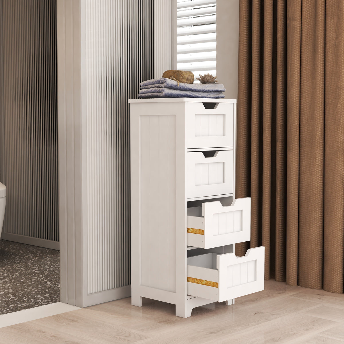 White freestanding storage cabinet with 4 drawers, suitable for bathroom, living room, kitchen W28225814-djyc