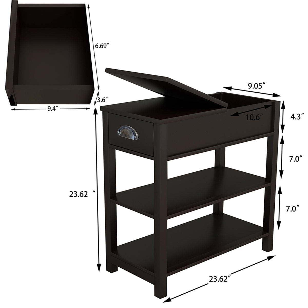 Narrow Sided Table with Drawers and Bottom Partition in Flip Over Design - Brown W28243314-djyc