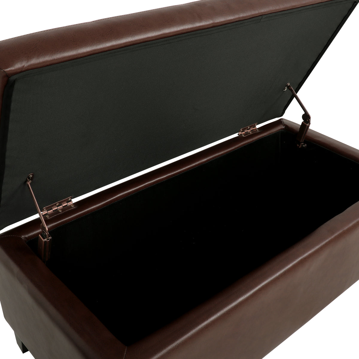 Storage Ottoman with Wooden Legs, Faux Leather Ottoman with Storage for Living Room, Bedroom & Hallway, Ottoman Foot Rest, 38.4' Brown Ottoman W68053162-djyc