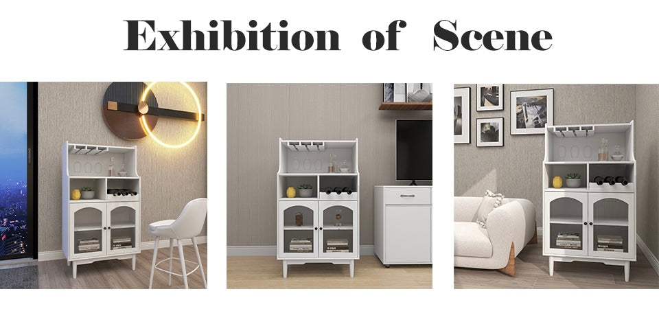 Living room White wine cabinet with removable wine rack and wine glass rack, a glass door cabinet W28265029-djyc