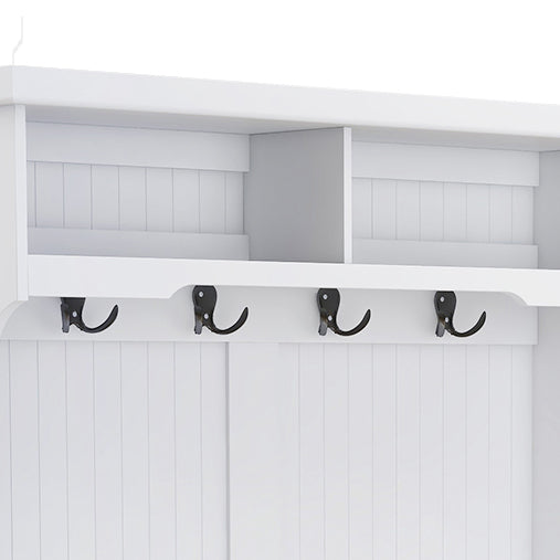 Entryway hall tree with coat rack 4 hooks and storage bench shoe cabinet white W282S00054-djyc