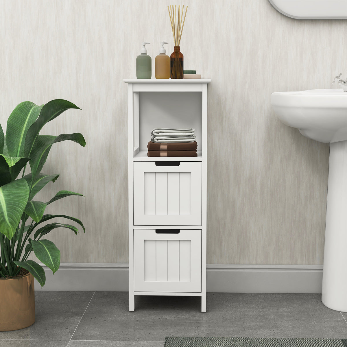 Bathroom Floor Cabinet with 2 Drawers and 1 Storage Shelf,Freestanding Wood Storage Organizer Cabinet-White W112049922-djyc