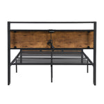 Full Size Metal Platform Bed Frame with Wooden Headboard and Footboard with USB LINER, No Box Spring Needed, Large Under Bed Storage, Easy Assemble W31183489-djyc