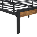 Full Size Metal Platform Bed Frame with Wooden Headboard and Footboard with USB LINER, No Box Spring Needed, Large Under Bed Storage, Easy Assemble W31183489-djyc