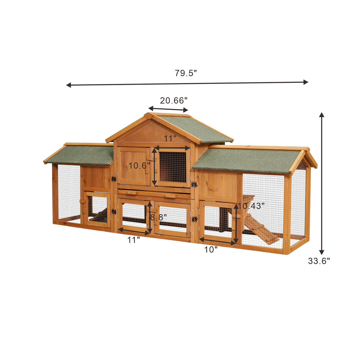 79.5" Extra Large Bunny Cage with 2 Runs House Small Animal Habitats for Guinea Pigs Hamster Removable Tray Two Tier Waterproof Roof Pet Supplies Cottage Poultry Pen Enclosure W21953995-djyc