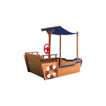 Outsunny Pirate Ship Sandbox with Cover and Rudder, Wooden Sandbox with Storage Bench and Seat, Outdoor Toy for Kids Ages 3-8 Years Old W219109484-djyc