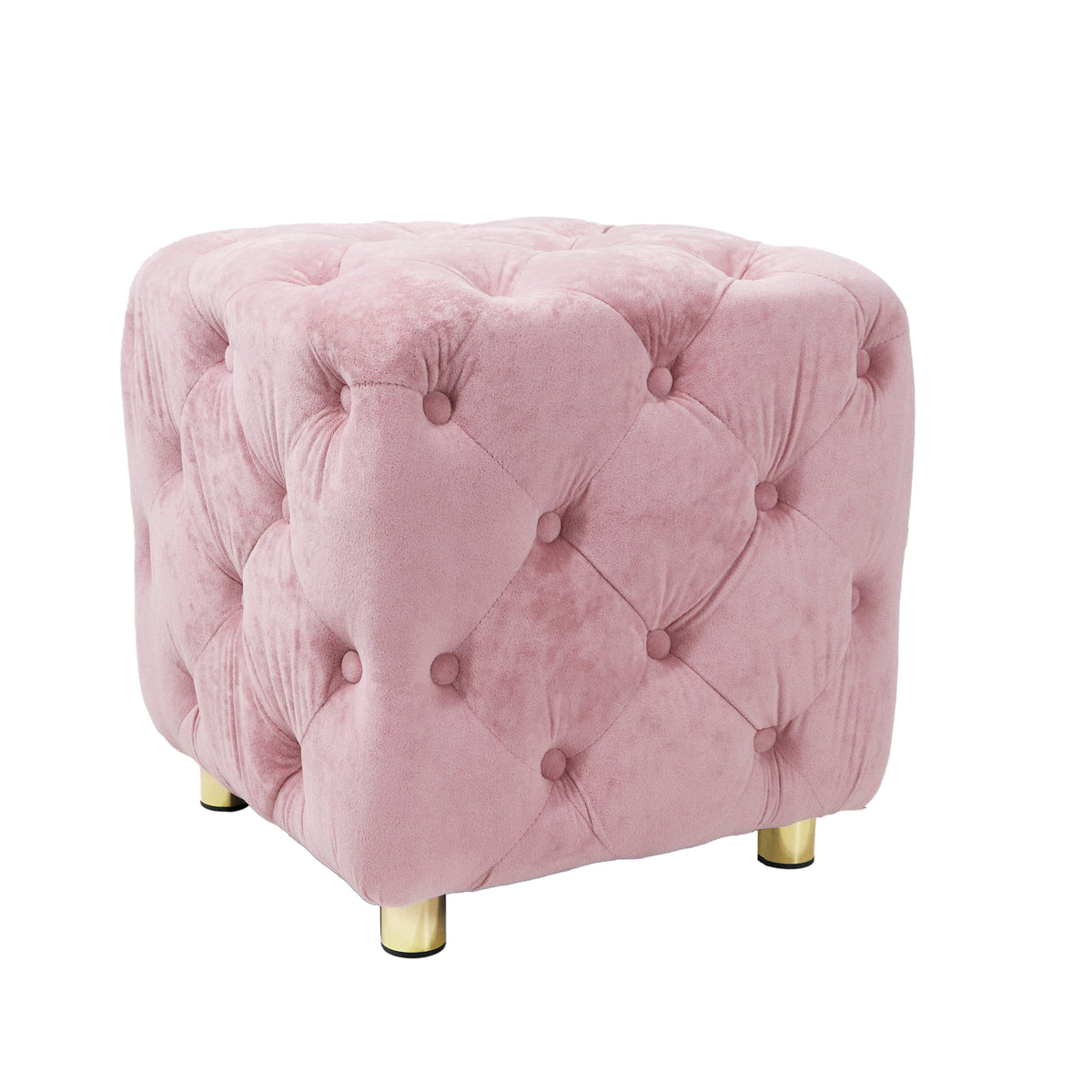 Pink Modern Velvet Upholstered Ottoman, Exquisite Small End Table, Soft Foot Stool,Dressing Makeup Chair, Comfortable Seat for Living Room, Bedroom, Entrance W1170103513-djyc