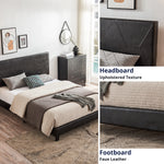 Queen Size Upholstered Platform Bed Frame ,Wood Slat Support, Easy Assembly,Black, pu W311110544-djyc