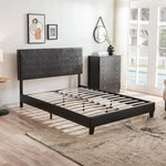 Queen Size Upholstered Platform Bed Frame ,Wood Slat Support, Easy Assembly,Black, pu W311110544-djyc