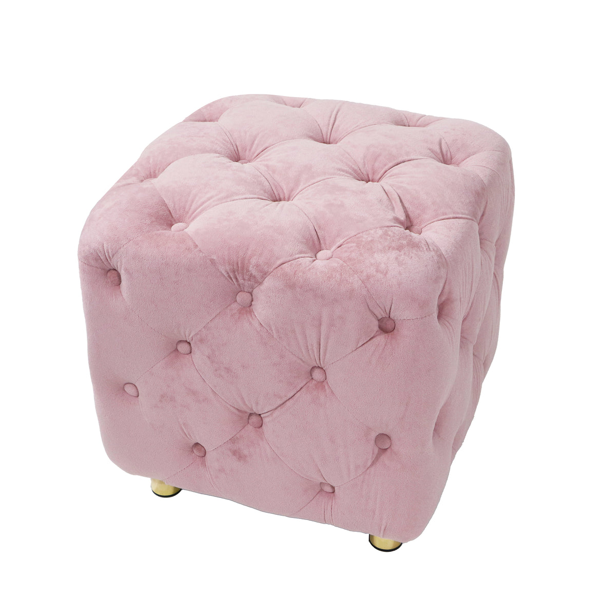 Pink Modern Velvet Upholstered Ottoman, Exquisite Small End Table, Soft Foot Stool,Dressing Makeup Chair, Comfortable Seat for Living Room, Bedroom, Entrance W1170103513-djyc