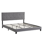 King Size Upholstered Platform Bed Frame with Button Tufted Linen Fabric Headboard, No Box Spring Needed, Wood Slat Support, Easy Assembly,Gray W311107470-djyc