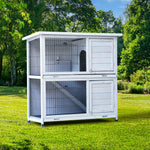 Rabbit Hutch Outdoor, 2-Story Rabbit Cage Indoor with Run, Bunny Cage with 2 Removable No-Leak Trays, Pet Cages with Non-Slip Ramp, Waterproof Roof, Fence, for Small Animals W219106474-djyc