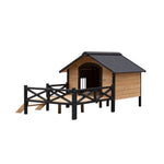 Outdoor Large Wooden Cabin House Style Wooden Dog Kennel with Porch W21951579-djyc