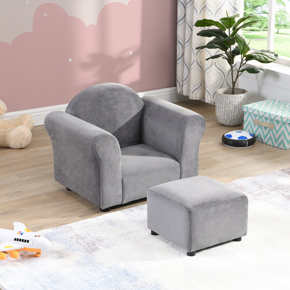 KidsChair, Kids Upholstered Couch with ottoman W214103910-djyc