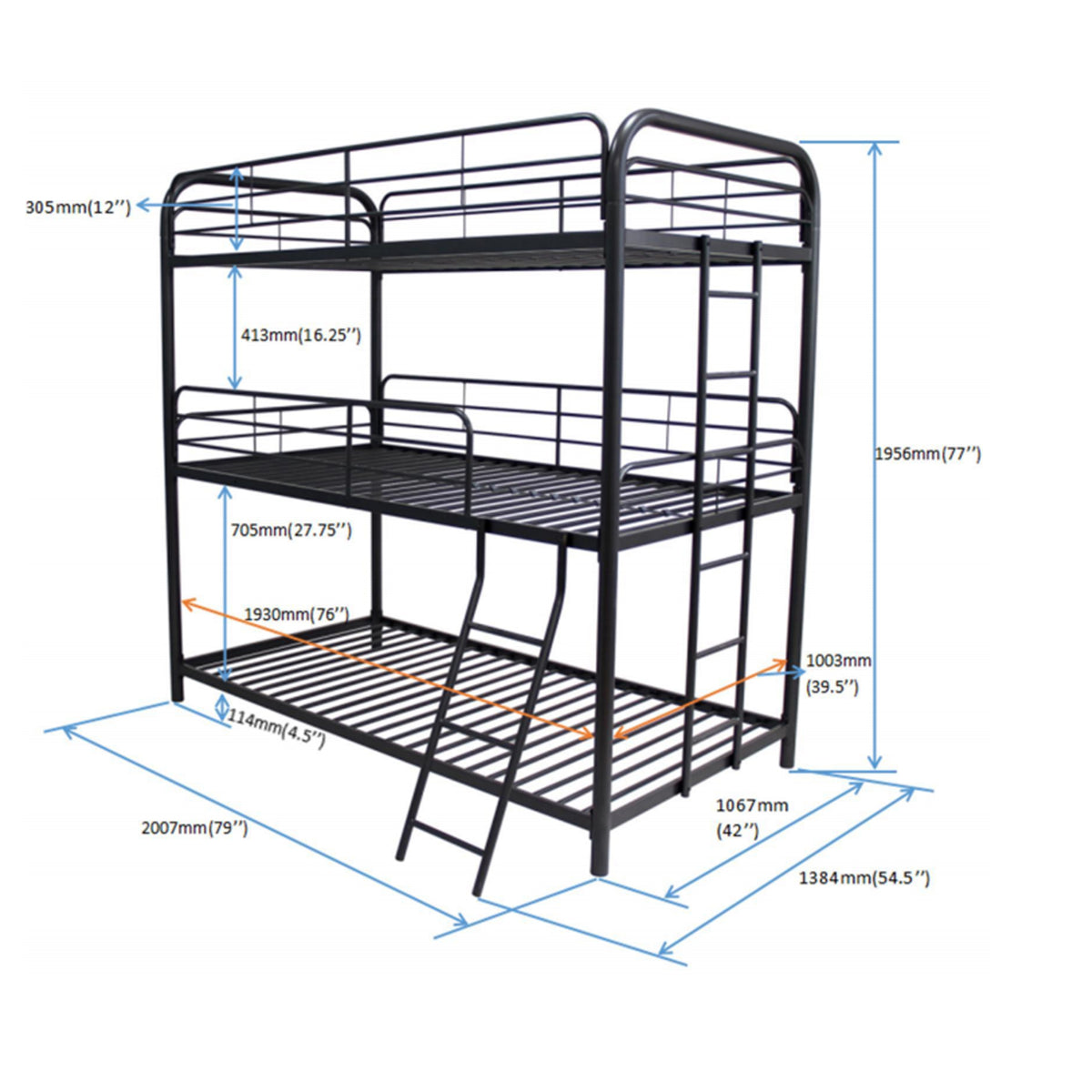 Furniture Triple Bunk Bed, Twin/Twin/Twin, black W311S00036-djyc
