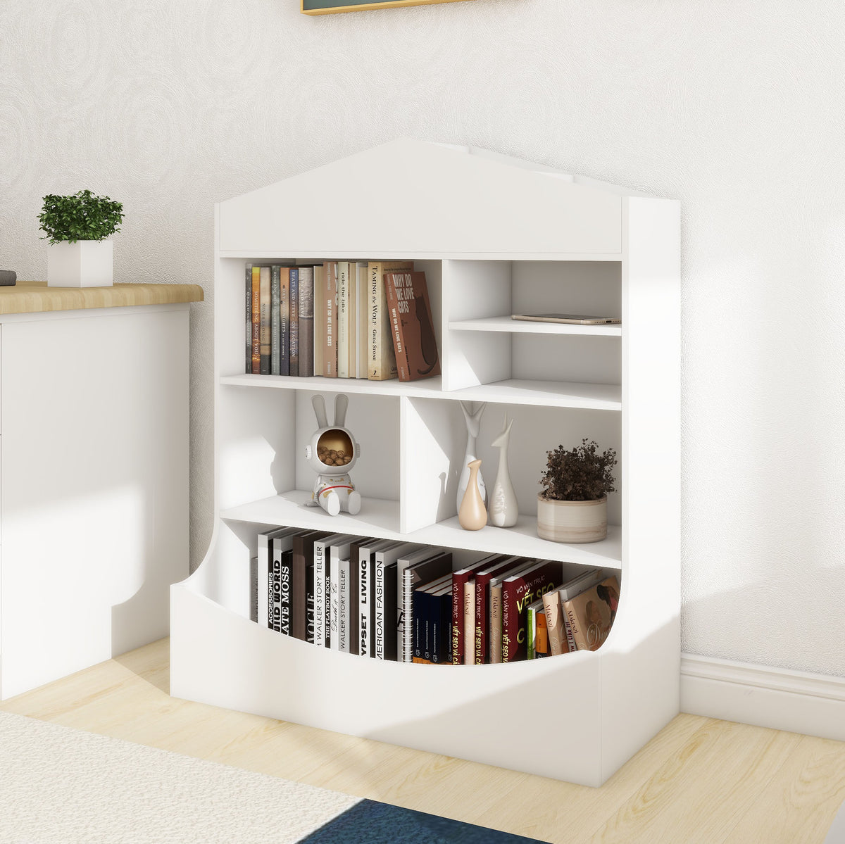 Multi-Functional 7 Shelf Bookcase, Storage Display, Rack, Organizer, White,14.37" D x 31.50" W x39.37" H W282104552-djyc