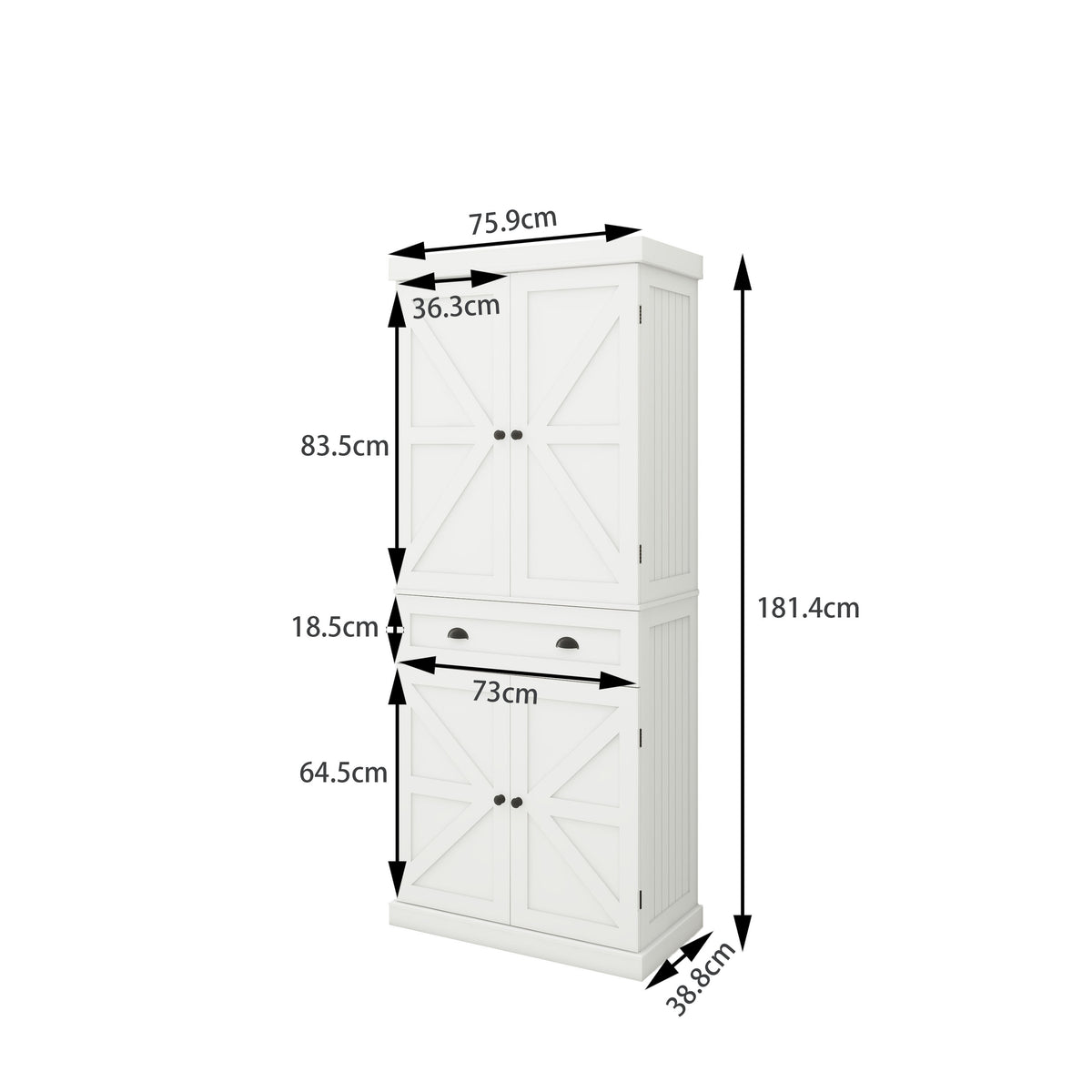 71" Kitchen Pantry Storage Cabinet , with 4 Doors, Drawer, 2 Adjustable Shelves, Freestanding Cupboard for Dining Room Living Room, Laundry-White W282S00024-djyc