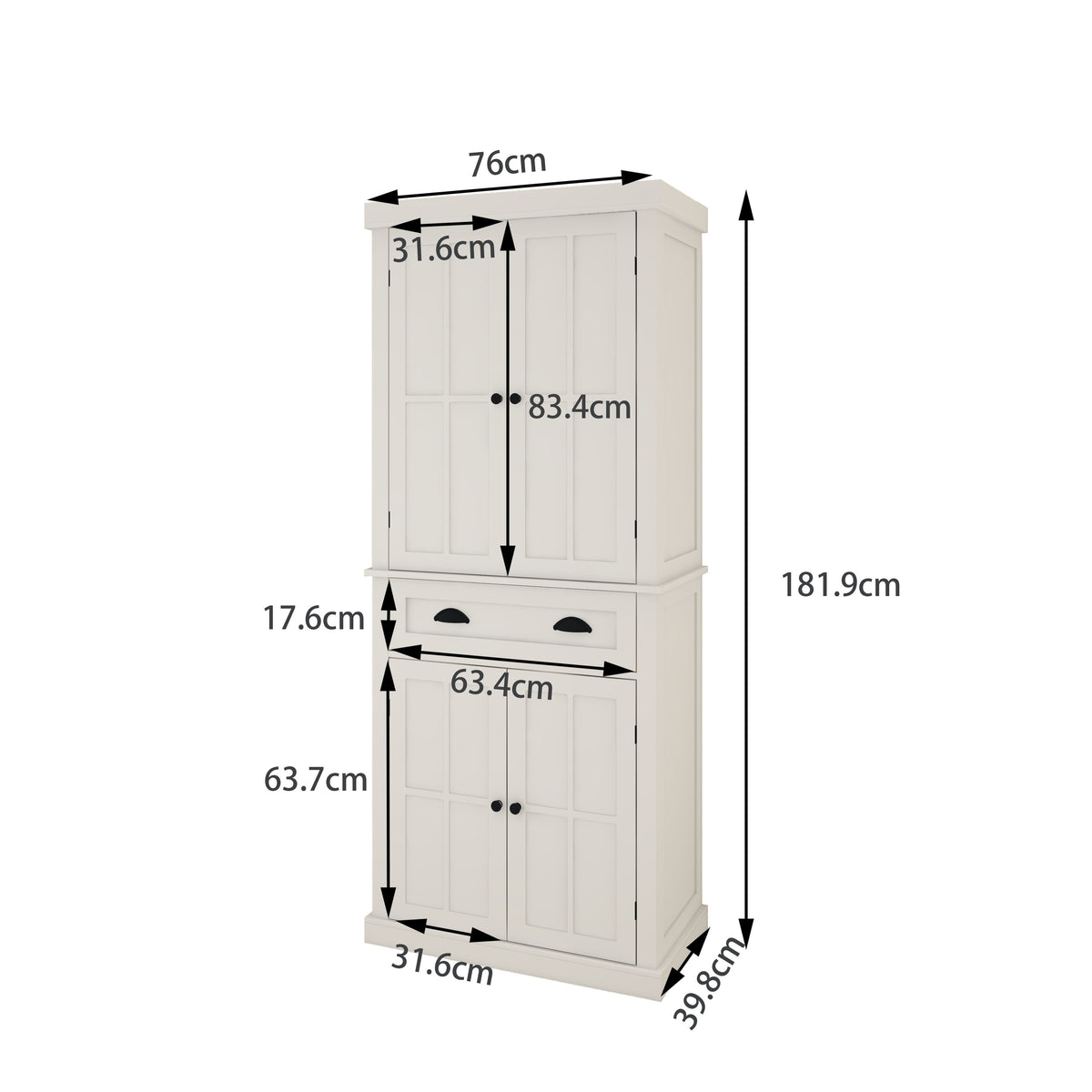 71" Kitchen Pantry Storage Cabinet , with 4 Doors, Drawer, 2 Adjustable Shelves, Freestanding Cupboard for Dining Room Living Room, Laundry-White W282S00025-djyc