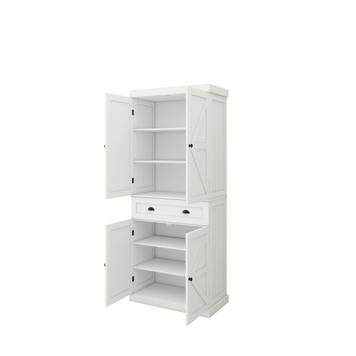 71" Kitchen Pantry Storage Cabinet , with 4 Doors, Drawer, 2 Adjustable Shelves, Freestanding Cupboard for Dining Room Living Room, Laundry-White W282S00024-djyc