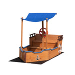 Outsunny Pirate Ship Sandbox with Cover and Rudder, Wooden Sandbox with Storage Bench and Seat, Outdoor Toy for Kids Ages 3-8 Years Old W219109484-djyc