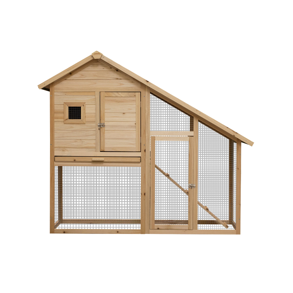 55" L 2-Tier Wooden Rabbit Hutch Bunny Cage Small Animal House with Ramp, Waterproof Roof, Removable Tray and Outdoor Run W219106311-djyc