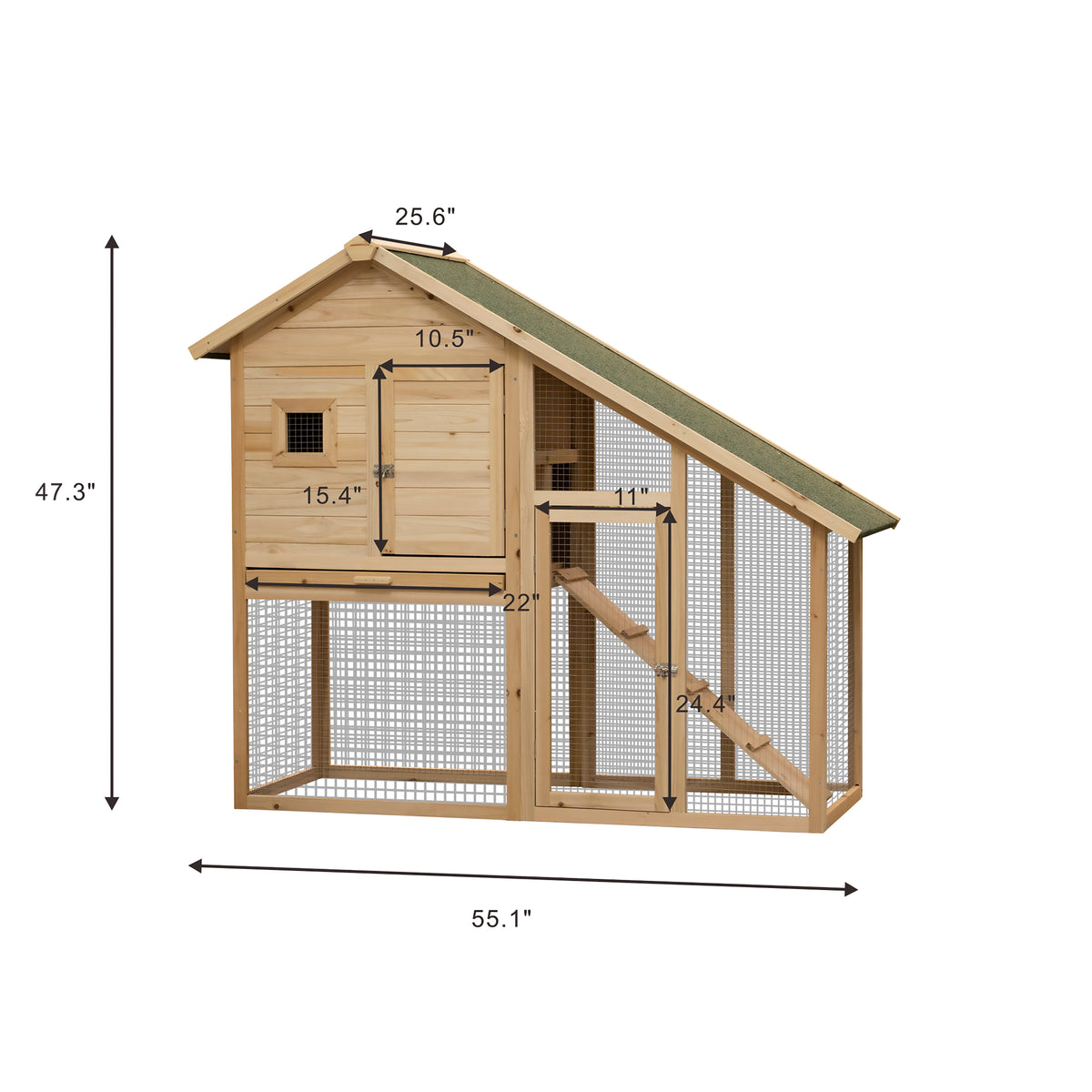 55" L 2-Tier Wooden Rabbit Hutch Bunny Cage Small Animal House with Ramp, Waterproof Roof, Removable Tray and Outdoor Run W219106311-djyc