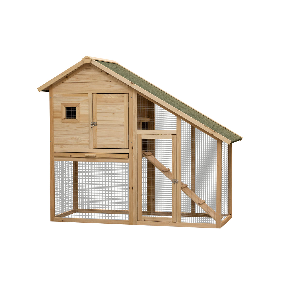 55" L 2-Tier Wooden Rabbit Hutch Bunny Cage Small Animal House with Ramp, Waterproof Roof, Removable Tray and Outdoor Run W219106311-djyc